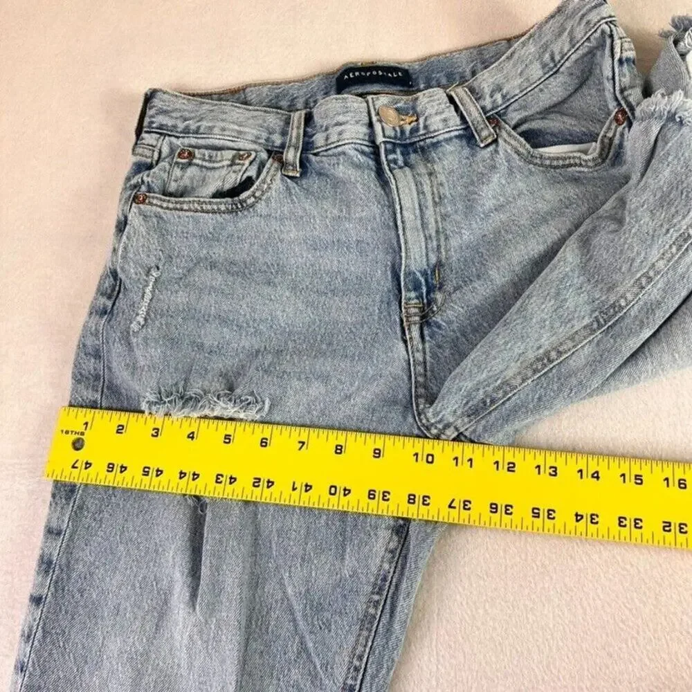 Aeropostale Mom Jean Womens  8 Reg High Rise Denim Distressed Destroyed Ripped